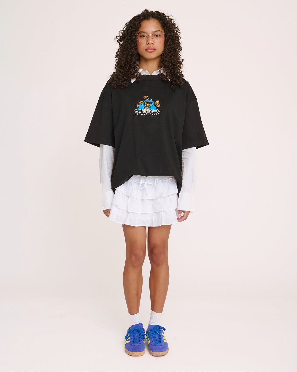 Cookie Monster Tokyo Oversized Embroidered Tee - Unisex 90s Boxy Fit 100% Combed Cotton