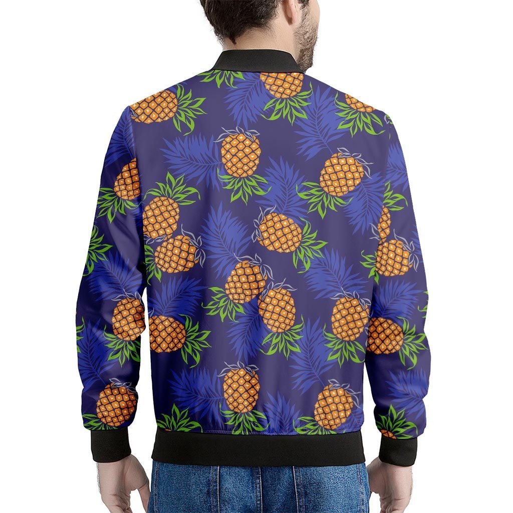 Blue Leaf Pineapple Pattern Print Men's Bomber Jacket