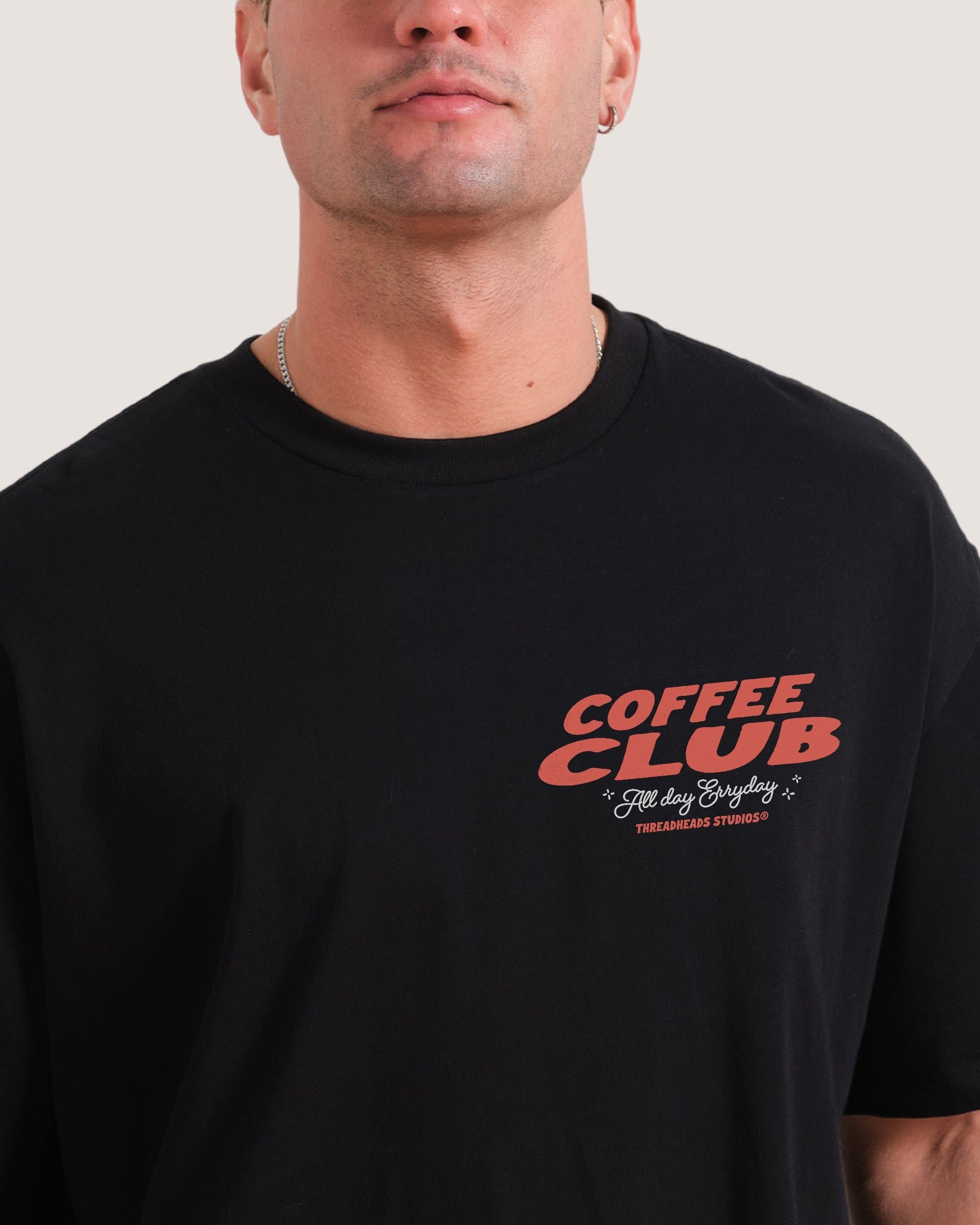 Coffee Club Oversized Graphic Tee - Threadheads 90s Boxy Fit 100% Combed Cotton