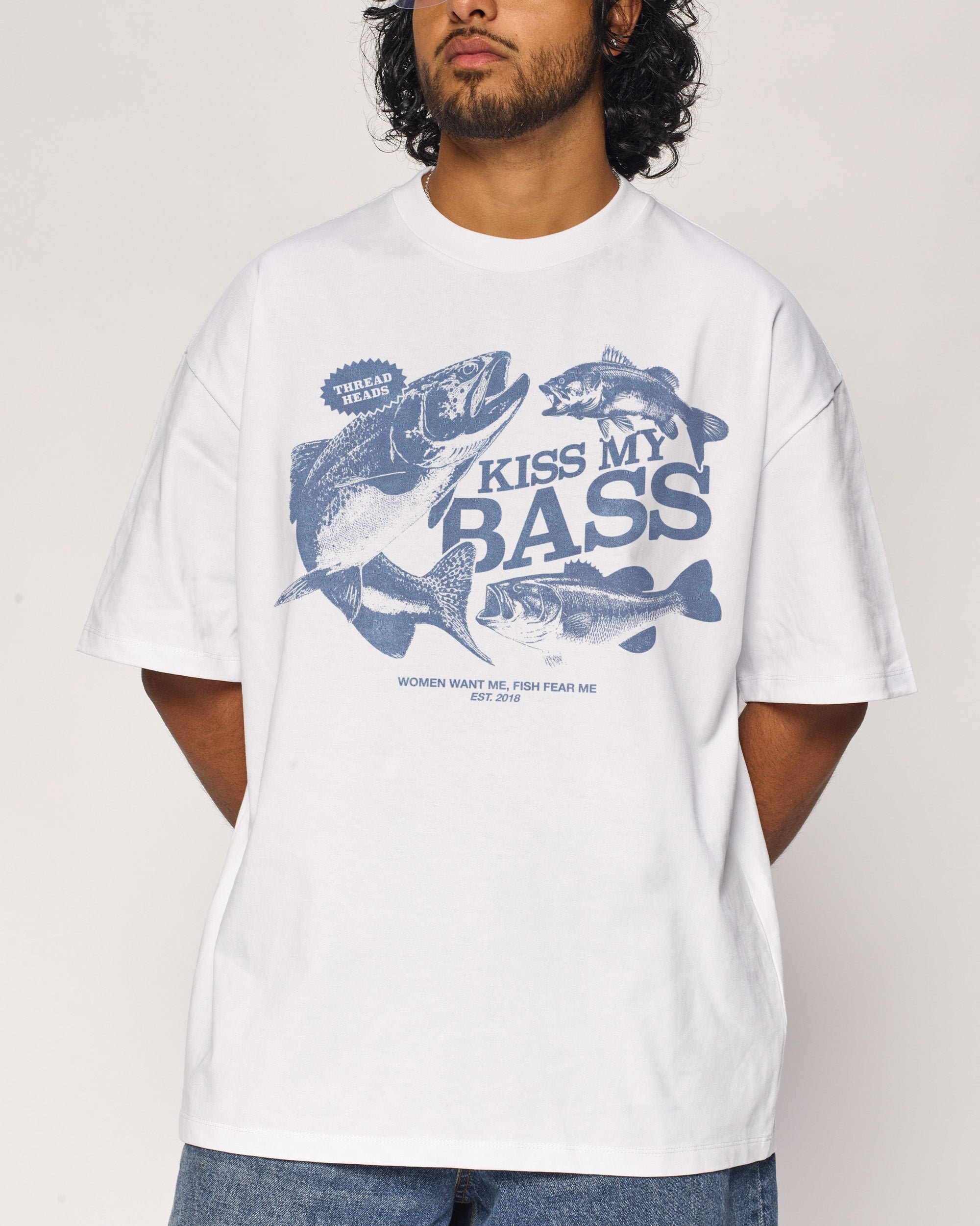 Kiss My Bass Oversized Graphic Tee - Unisex 90s Boxy Fit 100% Combed Cotton