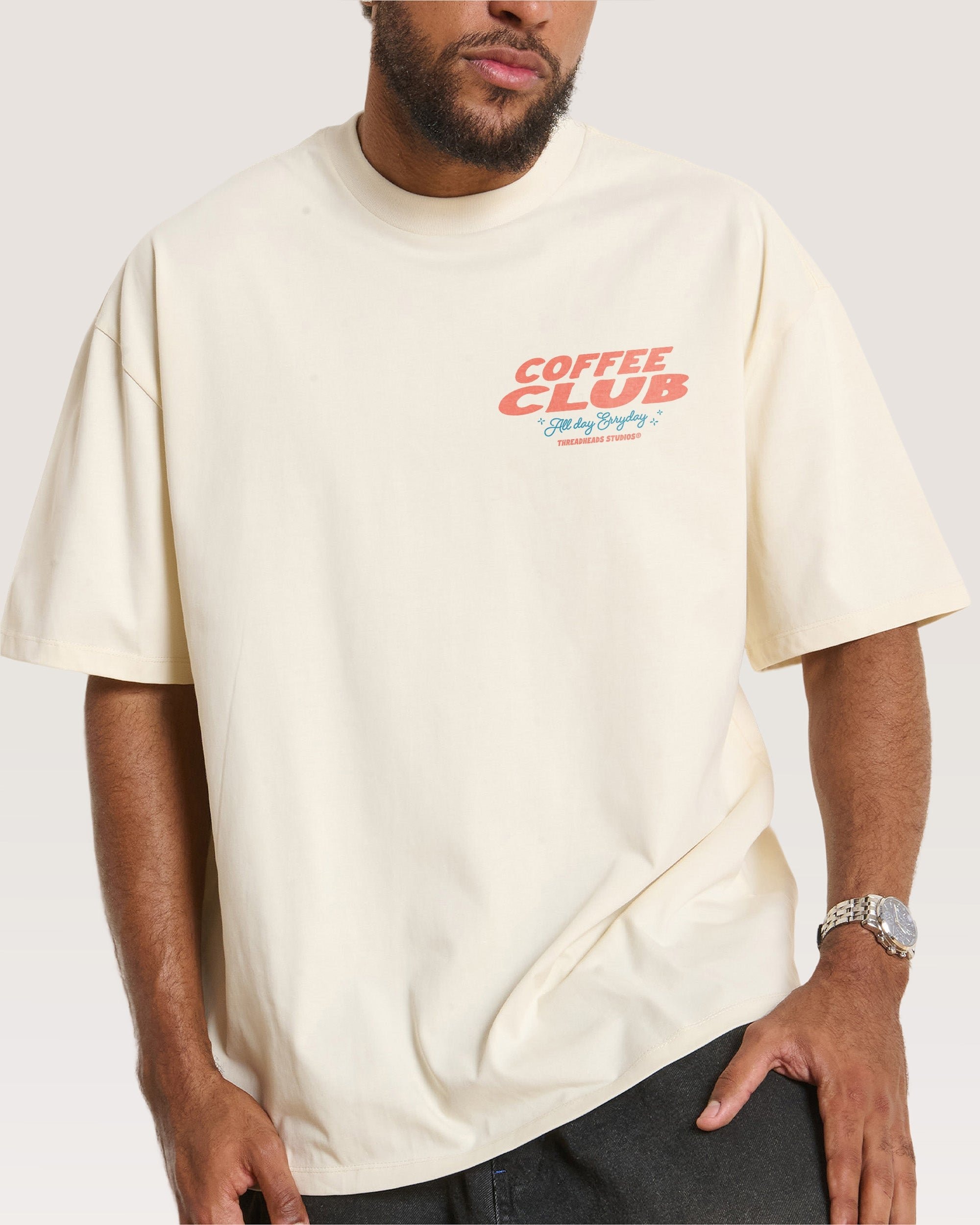 Coffee Club Oversized Graphic Tee - Threadheads 90s Boxy Fit 100% Combed Cotton