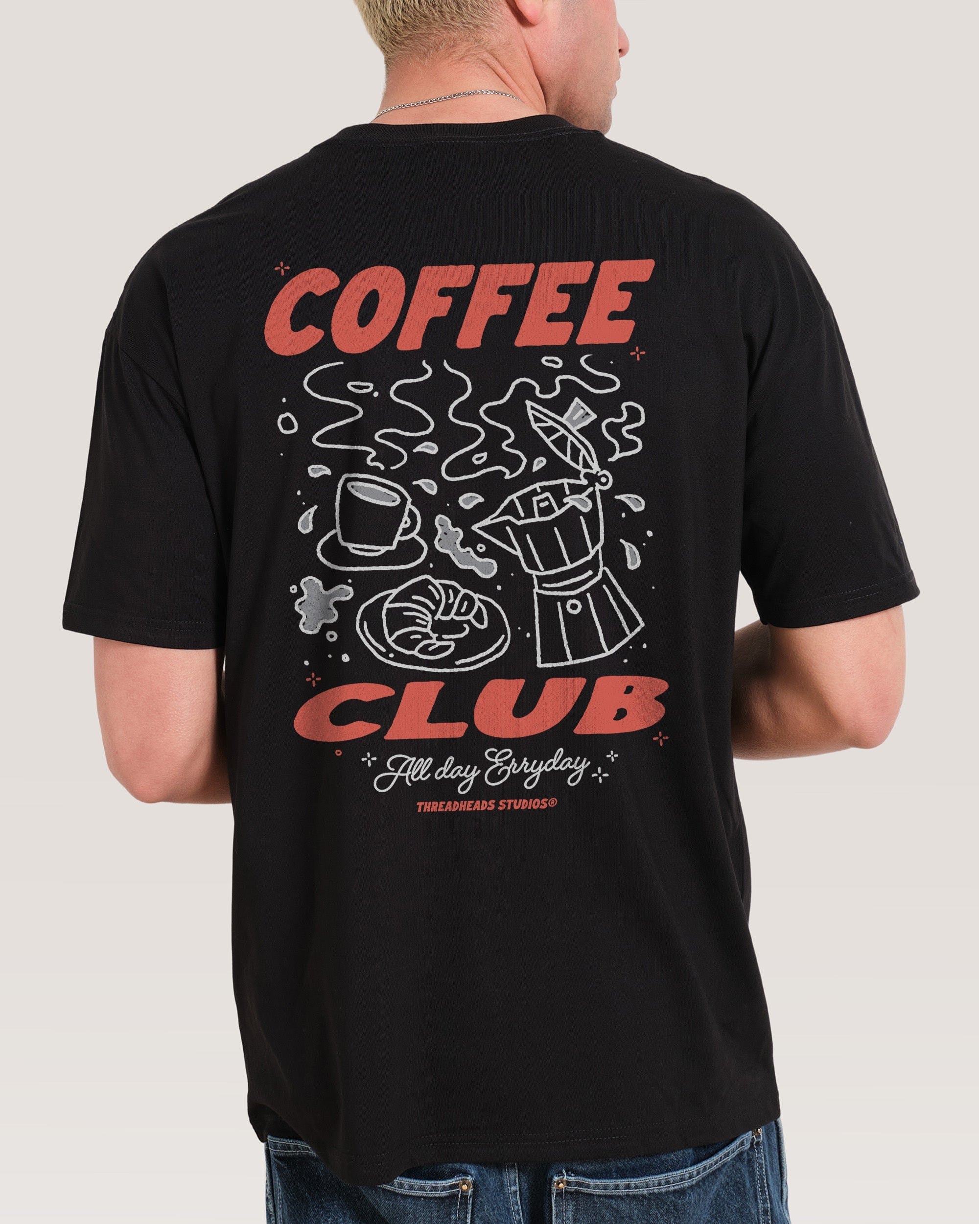Coffee Club Oversized Graphic Tee - Threadheads 90s Boxy Fit 100% Combed Cotton