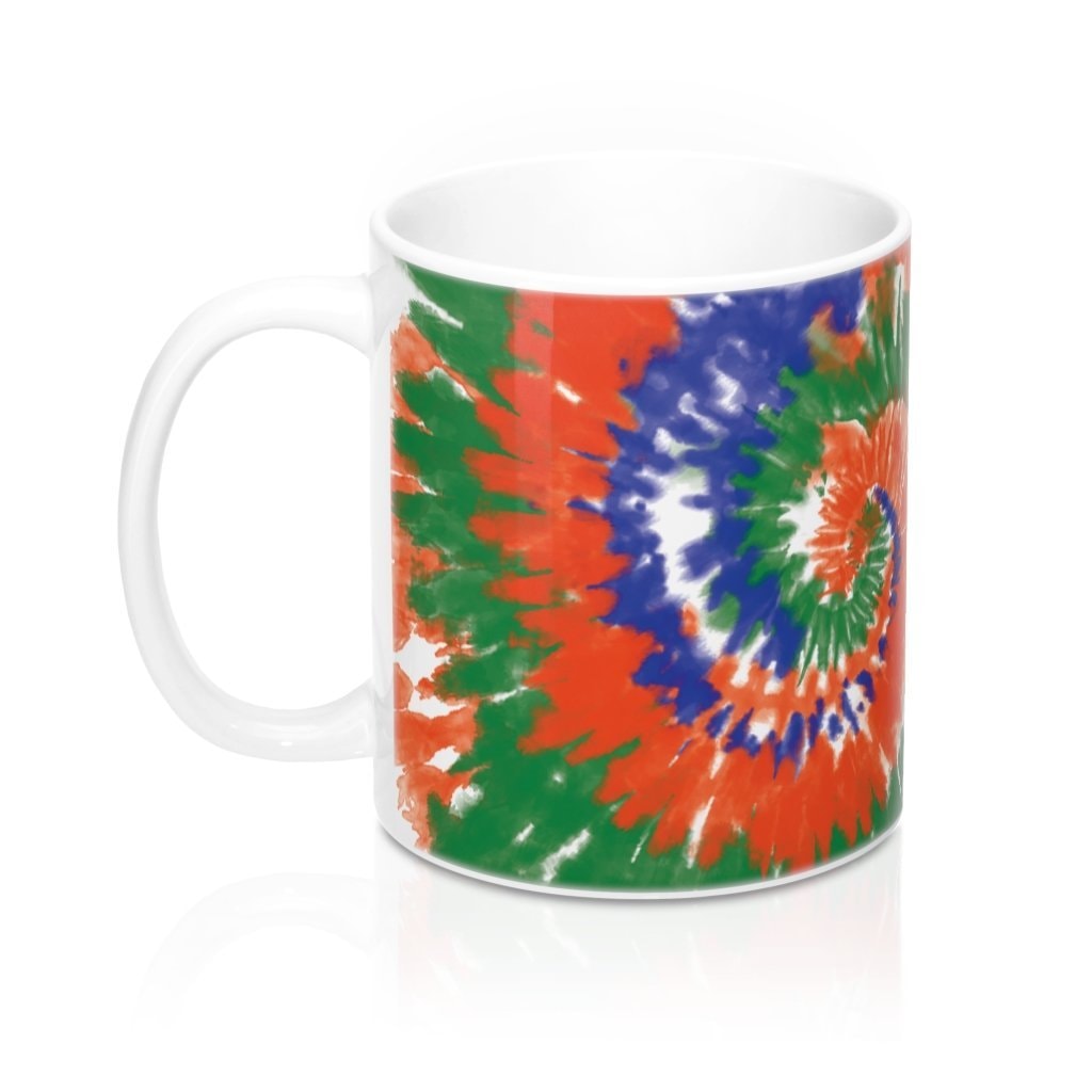 Green Blue Orange Tie Dye Coffee Mug - Durable Ceramic 11oz