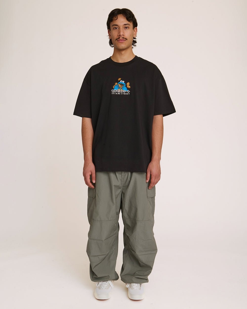Cookie Monster Tokyo Oversized Embroidered Tee - Unisex 90s Boxy Fit 100% Combed Cotton